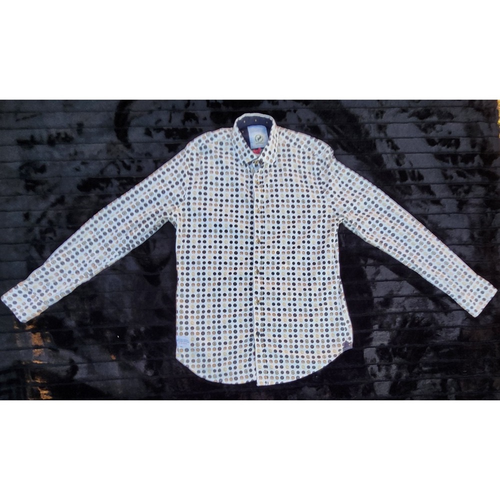 A Fish Named Fred Shirt White Guage Pat Button Up Long Sleeve Casual Mens Small